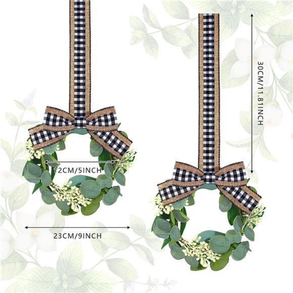 2Pieces 9Inch Mini Eucalyptus Wreath for FrontDoor Small Wreath Green Artificial - Picture 3 of 6